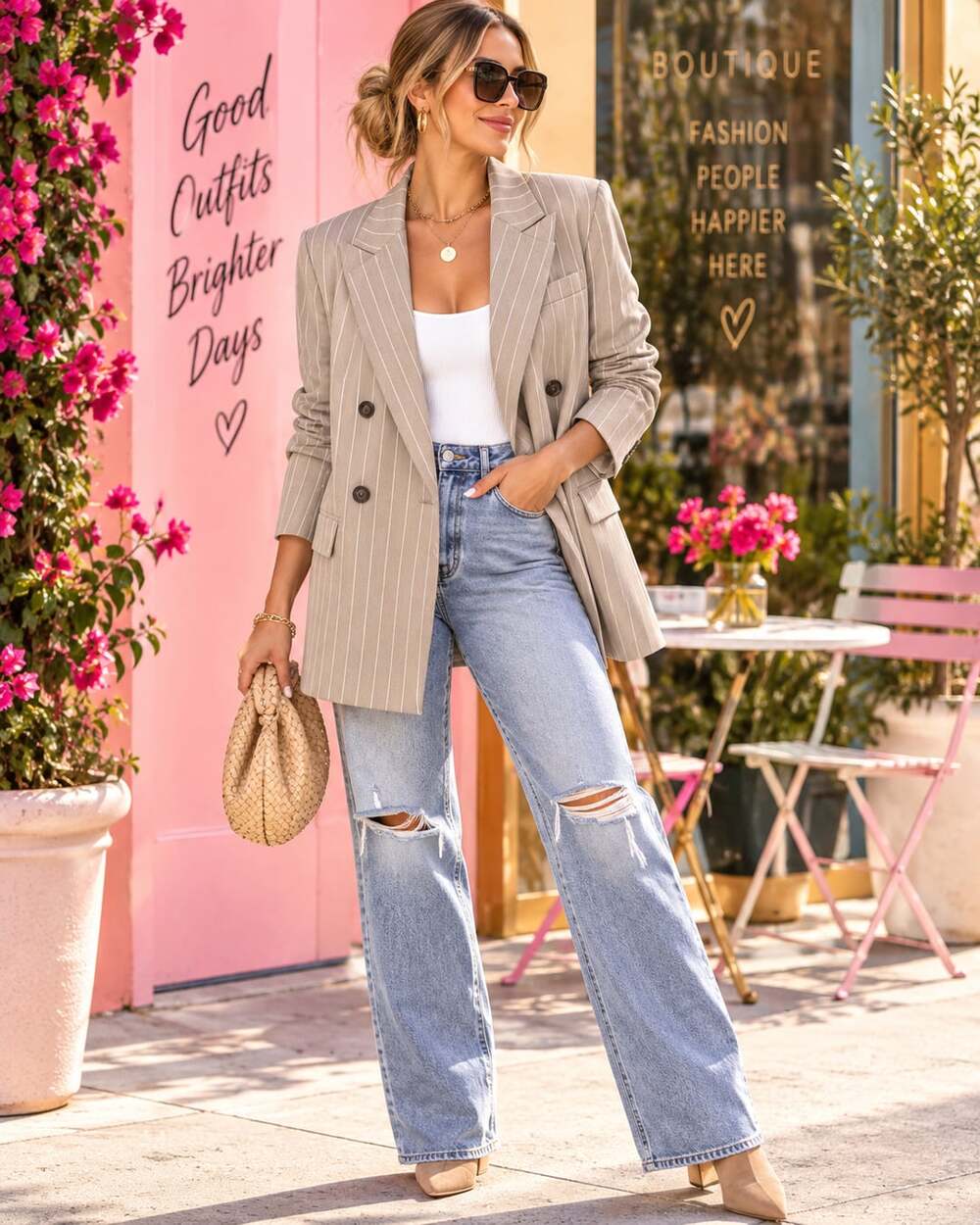 LOFT Size 2 Blazer Versa Beige Pinstripe Double Breasted NWT